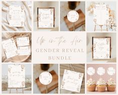 the gender reveal bundle includes cupcakes, cards and other items for baby shower