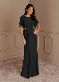 Azazie Louanne Black Mermaid Boatneck Pleated Luxe Knit Dress | Azazie Mother Of The Groom Looks, Grooms Mom Dress, Mother Of Groom Outfits, Grandma Dress, Boho Mother, Dress Mother Of The Bride, Mother Of The Bride Dresses Long, Mother Of Groom Dresses, Bride Groom Dress