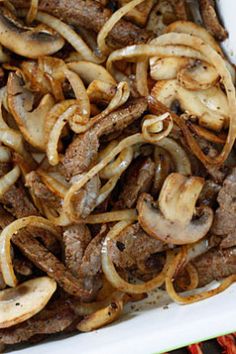 the meat and onion dish is ready to be cooked in the oven or on the grill