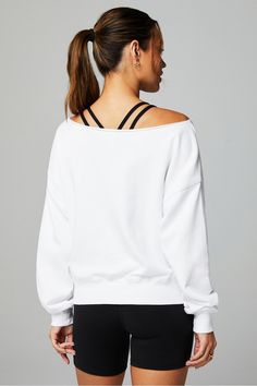 Year Round Terry Off Shoulder Sweatshirt Fabletics white female Activewear >> Womens >> Tops >> Sweatshirts >> Pullovers Year Round Terry regular Everyday/Lounge Female Activewear, Off Shoulder Sweatshirt, Nike Sweatshirts, Terry Fabric, Pullover Sweatshirts, Classic White, Active Wear For Women, Off The Shoulder, Fashion Forward