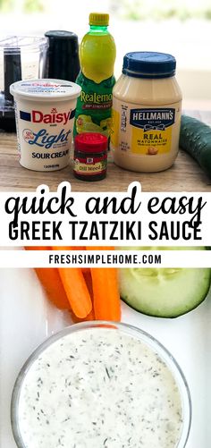 the ingredients to make greek tzatzki sauce are shown