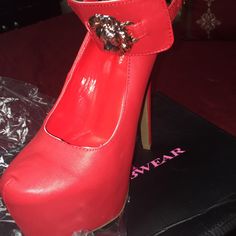 Red Platform Red High Heel Club Shoes, Red High Heel Club Heels, Red High Heels For Club, Trendy Heels With Red Sole For Night Out, Red Platform Heels For Night Out, Trendy Red Heels For Night Out, Red Platform, Shoes Women Heels, Stiletto Heels