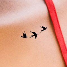 two birds flying in the air on top of a woman's stomach