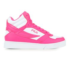 Step up your sneaker game with the Fila Everge. These stylish high-tops feature a sleek design with a durable synthetic leather upper for a modern, athletic look. The padded collar and tongue provide enhanced comfort and support, while the cushioned insole ensures all-day comfort. Synthetic leather upper with stitching details, High-top design with padded collar and fabric lining, Lace-up closure for a custom fit, Classic round toe, Absorbent fabric lined insole, Durable rubber midsole and outso High-top Sneakers With Rubber Sole For Jogging, High-top Basketball Shoes With Vulcanized Sole, High-top Sneakers With Boost Midsole For Jogging, High-top Sneakers For Jogging With Boost Midsole, Trendy Skate Shoes For Sports With Branded Insole, Synthetic High-top Basketball Shoes For Streetwear, High-top Sneakers With Vulcanized Sole For Sports, Pink Synthetic Sporty Wedge Sneakers, Wedge Sneakers With Boost Midsole And White Sole