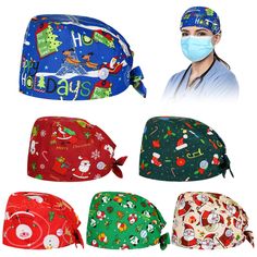 PRICES MAY VARY. Abundant to Choose: you will receive 6 pieces of scrub caps in assorted styles and colors; The main colors are red, green, beige and blue, suitable for Christmas use, sufficing your daily needs and replacement demands, sharing them with your family, friends or neighbors is also a good idea Handy and Delicate Design: scrub hats are designed with buttons, and you can hang your masks on the buttons, to release the burden of ears, the cute Christmas patterns can give you a pleasant Woman Hats, Scrub Caps Women, Pet Hospital, Christmas Scrubs, Bouffant Scrub Caps, Operating Room, Christmas Patterns, Surgical Hats, Hair Cover