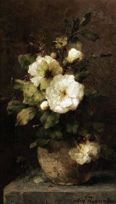 a painting of white flowers in a vase