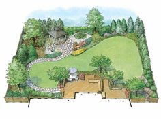 an artist's rendering of a garden design