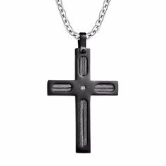 Introducing a fantastic yet straightforward necklace handcrafted from premium-grade authentic stainless steel that displays a precise three-dimensional figure of a cross with a very smooth glossy surface that looks classic and elegant. This superb pendant necklace plated with black and is designed to help you express your spiritual affection and pride for your Christian lifestyle and God-fearing personality.  Product highlights:   Intricate and slender making it very light to wear  Guaranteed wi Wire Cross Pendant, Wire Crosses, Prayer Jewelry, Figaro Chain Necklace, Figaro Chains, Figaro Chain, Black Plates, Chain Necklaces, Cross Pendant Necklace