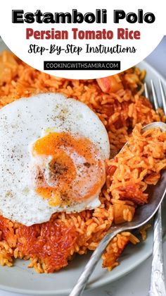 a plate with rice and an egg on top