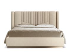 a bed with an upholstered headboard and foot board is shown in front of a white background