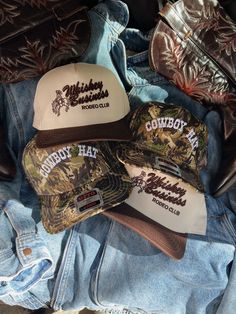 - Whiskey Business Rodeo Club - brown vintage trucker hat! - In collaboration with Caleigh Hardy! Caleigh Hardy, Whiskey Business, Camo Trucker Hat, Vintage Trucker Hat, Vintage Trucker Hats, Brown Vintage, Embroidered Sweatshirts, Cowboy Hat, Trucker Hats