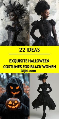 halloween costumes for black women with text overlay that reads, 22 ideas exquisite halloween costumes for black women