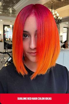 Sunset-Inspired Red Roots and orange mid lengths and yellow tips Sunset Hair Color, Sunset Hair, Vivid Hair Color, Bold Hair Color, Creative Hair Color, Medium Layered Hair, Bright Hair Colors, Hair Color Shades, Bright Hair