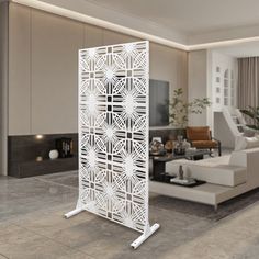 a room divider in the middle of a living room