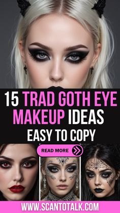 Are you looking to dive into the world of traditional goth eye makeup but not sure where to start? Do you find yourself wondering how to achieve that dramatic, dark, and mysterious look that perfectly captures the essence of Gothic style? Maybe you’re curious about how to blend classic goth elements with your unique twist. Well, you’re in the right place! I’ve put together a list of 15 amazing traditional goth eye makeup ideas to help you get inspired and perfect your look. Whether you’re new to goth makeup or a seasoned pro looking for fresh ideas, these suggestions are sure to spark your creativity and help you master the art of traditional goth eye makeup. Goth Black Eye Makeup, Pastel Goth Eye Makeup, Dark Halloween Eye Makeup, Easy Dramatic Eye Makeup, Gothic Witch Makeup Halloween, Gothic Makeup Ideas Dark Beauty, Witchy Makeup Ideas, How To Do Goth Makeup, Easy Goth Eye Makeup