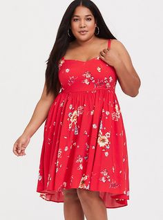 Red Floral Challis Hi-Lo Skater Dress Plus Size Skater Dress, Goddess Maxi Dress, Pleated Skater Dress, Knit Skater Dress, Tie Dye Tunics, Challis Fabric, Chiffon Midi Dress, Hi Low Dresses, Maxi Jersey Dress