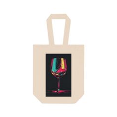 a wine glass is shown in front of a tote bag with the image on it