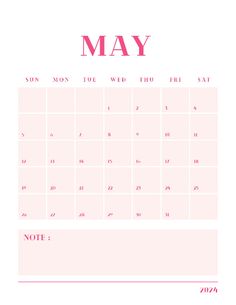 a calendar with the word may in pink and red on it's front page