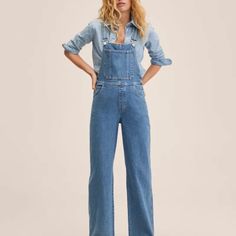 New With Tags! Wide Leg Pant. Size Xxl. Medium Wash Overall Pants With Pockets, Wide Leg Light Wash Overalls With Pockets, Blue Denim Wide Leg Overalls, Denim Blue Relaxed Fit Overalls, Blue Denim Overall Pants, Medium Wash Denim Overalls, Workwear Medium Wash Overall Bottoms, Blue Straight Leg Denim Jumpsuit, Workwear Medium Wash Overalls