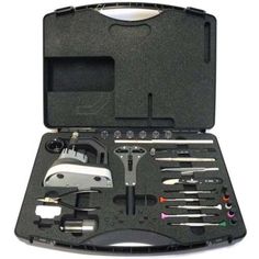 an open tool kit in a black case