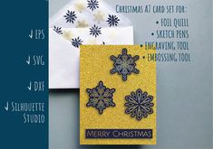 a christmas card with two snowflakes on it