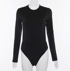 Black O Neck Long Sleeve Slim Women Bodysuits - For Women USA Black Bodysuit For Fall, Black Solid Color Bodysuit For Fall, Black Long Sleeve Leotard With Thumbholes, Black Long Sleeve Solid Color Bodysuit, Fall Black Elastane Bodysuit, Basic Long Sleeve Stretch Bodysuit, Basic Stretch Long Sleeve Bodysuit, Basic Stretch Bodysuit With Long Sleeves, Black Long Sleeve Elastane Leotard