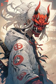 Male Oni Character Art, Oni Art, Mask Boy, Oni Mask, Cyberpunk Character, Japanese Tattoo Art, Anime Shadow, Horror Characters, Manga Characters