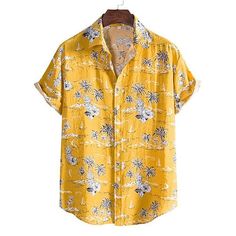 Season:Spring  Summer,Summer; Fabric:95% Cotton; Sleeve Length:Short Sleeve; Look After Me:Hand wash,Washable; Gender:Men's; Style:Stylish,Casual,Streetwear; Elasticity:Micro-elastic; Tops Type:Shirt,Casual Shirt,Summer Hawaiian Shirt,Button Up Shirt,Beach Shirt,Summer Shirt; Occasion:Going out,Outdoor; Pattern:Flower / Plants; Design:Print; Neckline:Shirt Collar; Front page:FF; Listing Date:03/08/2023; Bust:; Hips:null; Length:; Length [Bottom]:null; Shoulder Width:; Sleeve:; Waist:null; Fit US Size:null; Fit UK Size:null; Fit EU Size:null; Sleeve Length:null Flower Plants, Linen Fashion, Yellow Short, Linen Casual, Beach Shirt, Yellow Shorts, Beach Shirts, Shirt Button, Casual Streetwear