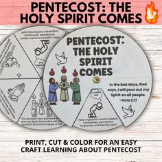 Are you looking for a meaningful and engaging lesson to teach children about Pentecost and the outpouring of the Holy Spirit? The "Pentecost: The Holy Spirit Comes" Bible wheel craft is based on Acts 2:1-43. By using the Pentecost Bible story spinner craft, children will have fun while learning important concepts related to the story of Pentecost.  Interactive Storytelling With the wheel format, teachers and parents can use the Bible wheel as an interactive tool for retelling the Pentecost story. Children can spin the wheel as the story progresses, promoting active listening and participation. ✝ Engages children in a hands-on craft that they can color and decorate ✝ Teaches children about the outpouring of the Holy Spirit and the birth of the early Church in an interactive way ✝ Encourages Bible Wheel, Spinner Craft, Interactive Storytelling, Repent And Believe, Acts 2, Holy Spirit Come, Wheel Craft, Bible Story, Pentecost