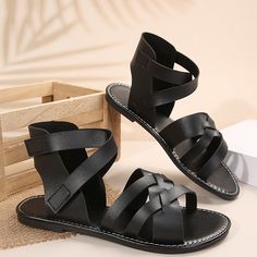 Patterned:Solid colorMaterial:Faux leatherClosure:Hook-and-loop fastenerToe Style:Open ToeAll-season:All-seasonPrinting Type:No PrintingHeel Hight:Flat HeelStyle:CasualItem ID:HP99490 Black Open Toe Sandals With Cross-tied Detail, Black Cross-tied Open Toe Sandals, Casual Open Toe Cross-tied Sandals, Black Cross-tied Sandals For Spring, Casual Cross-tied Open Toe Sandals, Black Cross Strap Sandals For Vacation, Black Cross Strap Beach Sandals, Black 7, Strap Sandals