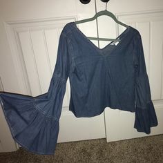 Super Cute Flare Sleeve Denim Top. Brand New. Got As A Present So Tag Was Not On It. A Present, Denim Top, Flared Sleeves, Color Blue, Top Blouse, Super Cute, Blouses, Womens Tops, Brand New