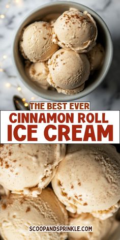 the best ever cinnamon roll ice cream is in a bowl and it's ready to be eaten