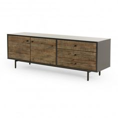 the sideboard is made out of wood and metal