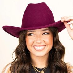 Women's Cattleman Style Burgundy Western Felt Cowboy Hat Nwt Top Off Your Western Style Outfit With This Chic Hat. Sure To Make A Statement! Felt Construction In Burgundy Wine 15.75" Long X 14.25" Wide 3.75" Brim Approx. 23" Circumference (Opening) Curved Sides Cattleman Crease - Center Creased Crown With Flowing Side Dents Adjustable Sweatband One Size Fits Most Nwt Western, Rodeo, Cowgirl, Horse, Equestrian, Rodeo Queen, Cowboys, Ranch, Rancher, Farm, Farmer, Cattle, Roper, Barrel Racer, Coast Burgundy Brimmed Fedora For Fall, Burgundy Flat Brim Felt Hat For Fall, Red Wide Brim Hat For Fall, Red Flat Brim Hat For Fall, Red Fedora Felt Hat For Fall, Red Brimmed Felt Hat For Fall, Burgundy Winter Fedora With Short Brim, Burgundy Fedora Hat For Fall, Red Wide Brim Fedora For Fall