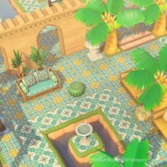 an aerial view of a living room and dining area in the animal crossing game,