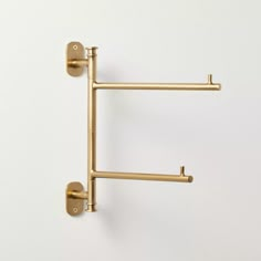 two brass handles on a white wall