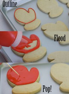 the process of decorating cookies with fondant and icing for valentine's day