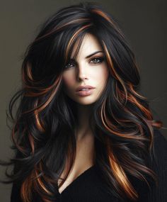 Dark Calico Hair with Prominent Thick Highlights Thick Highlights, Bold Highlights, Medium Length Hairdos, Messy Haircut, Fun Hair