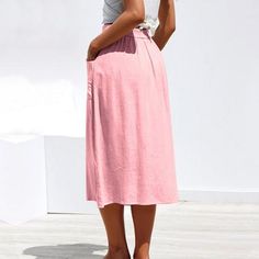 Casual Pure Color High Waist Single Breasted Buttons Midi Skirt Pocket – lastrafashion Non-stretch Cotton Mini Skirt With Pockets, Spring Mini Skirt With Pockets, Non-stretch, Spring Non-stretch Mini Skirt With Pockets, Knee-length Solid Color Mini Skirt For Summer, Knee-length Summer Mini Skirt, Summer Knee-length Solid Color Mini Skirt, Knee-length Beach Skirt With Pockets, Non-stretch Solid Color Mini Skirt For Summer, Casual Knee-length Mini Skirt For Summer