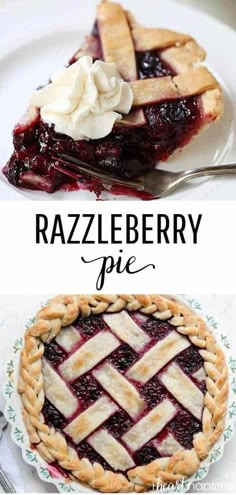 two pictures with different types of pies on them and the words, razzleberry pie