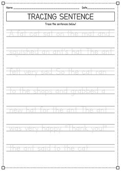 worksheet for writing practice with the words tracer and sentences on it