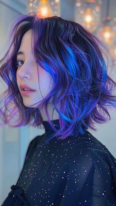 26 Blue Hair Inspirations for Evening Glamour Hair Colors Colorful, Plum And Blue Hair, Blue Hair Colors Ideas, Fantasy Colored Hair, Blue Purple Hair Color, Color Hair Styles, Space Hair Color, Dark Fantasy Hair Color, Fantasy Colors Hair