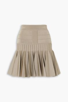 Knitted Mini Skirt, Pleated Knit, Balmain Clothing, Knitted Skirt, High Waisted Pleated Skirt, Embroidered Details, Peplum Hem, Clothing Care, Knit Skirt