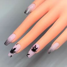 Nails With Black, Pink Press On Nails, Press On, Punk Nails, Glow Nails, Acrylic Nails Coffin Short