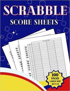 the scrabble score sheets are in front of a blue background with white stars