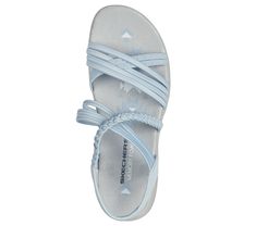 Stretch out and enjoy sunny days in comfort with Skechers Reggae Slim - In-Love. This sporty casual strappy slingback style features a Stretch Fit braided fabric and synthetic upper, plus a cushioned Skechers Memory Foam footbed. | Skechers Women's Reggae Slim - In-Love Sandals | Medium Width | Skechers Memory Foam cushioned comfort footbed | Stretch Fit design for sock-like comfort | Supportive shock-absorbing Reggae Slim midsole | Crafted with 100% vegan materials | Braided fabric and syntheti Beach Sport Sandals With Adjustable Strap, Strappy Synthetic Slingback Sandals For Beach, Summer Strappy Slingback Sandals, Strappy Sport Sandals With Arch Support For Summer, Summer Sport Sandals With Strap, Synthetic, Summer Sport Sandals With Straps In Synthetic Material, Summer Synthetic Sport Sandals With Strap, Summer Beach Sport Sandals With Adjustable Straps, Summer Strappy Sport Sandals With Arch Support