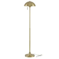 a brass floor lamp with a white background