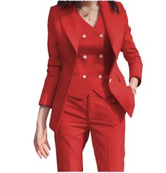 3 Pieces Single Buttons Peak Lapel Women Suit (Blazer+vest+Pants) | SoloveDress – solovedress Tailored Suits With Pockets For Office Wear, Tailored Three-piece Suit With Pockets For Office, Three-piece Office Suit With Suit Collar, Fitted Double-breasted Three-piece Suit For Work, Tailored Tuxedo Sets With Pockets, Notch Lapel Three-piece Suit For Work, Workwear Three-piece Suit With Notch Lapel And Buttons, Notch Lapel Three-piece Suit With Buttons For Work, Fitted Pantsuit With Pockets And Suit Collar