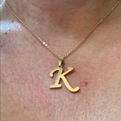 New Gold Plated Over Stainless Steel K Initial Letter K Necklace 2pc Will Never Rust Or Make Your Skin Black Comes In A Beautiful Jewelry Box 18” Inches Chain Item #Rj00250 K Jewelry Letter, Lower Case K, K Initial Necklace, Letter K Necklace, K Names, K Initial, K Necklace, Mha Oc, Letter K