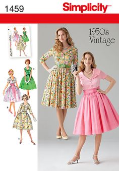 an image of women's dresses and skirts in different styles from 1950 to 1970